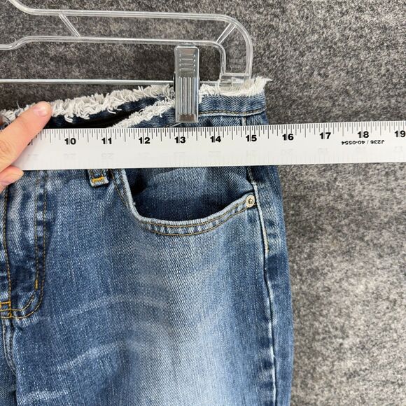 Express Jeans Women 7/8 Blue Denim Medium Wash Cut Off Straight Pockets Casual - Picture 3 of 5